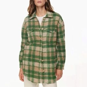 Joie Green Tan Plaid Oversized Button Down Shacket Size Small